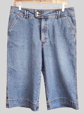 Coldwater Creek Blue Denim Bermuda Shorts Straight Wide Leg Stretch Size P12